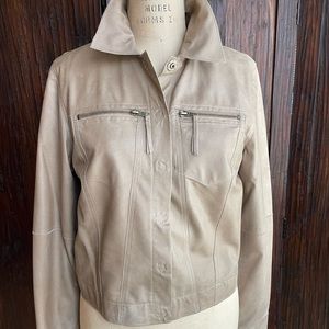 Taupe Napa lamb leather jean style jacket
